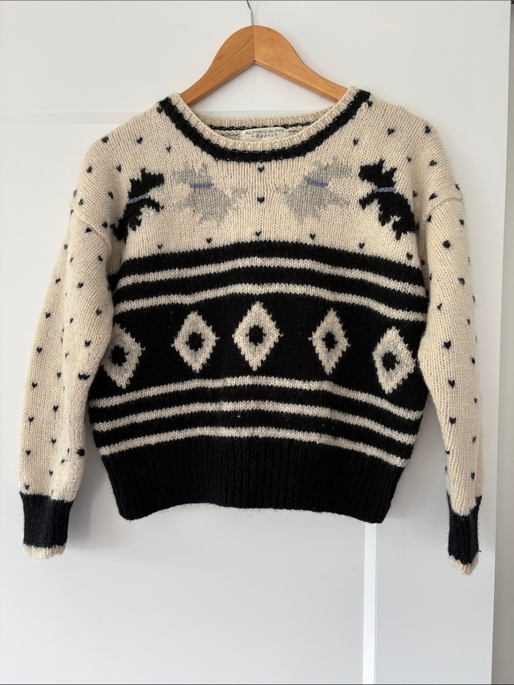 Vintage Alfred Sung Sport 100% Wool Scottie Dog Sweater